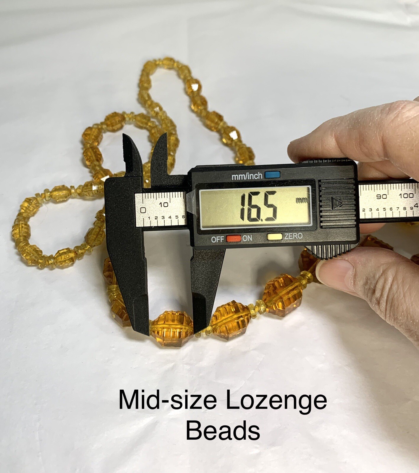 Vintage STUNNING Amber Czech Glass Lozenge Hand Knotted Beaded Necklace 36″ !