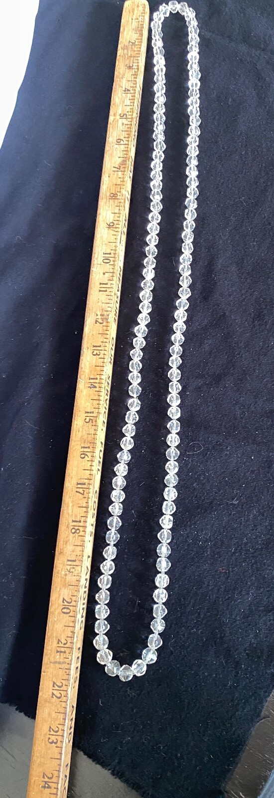 Antique Long Faceted Quartz Crystal Beads Hand Knotted Necklace 44”