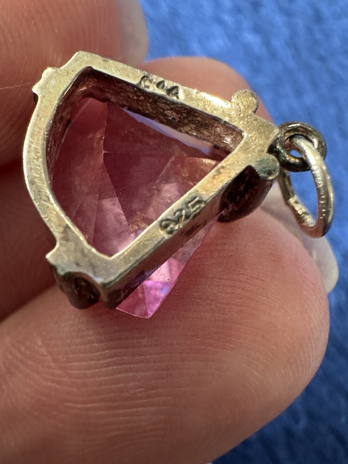 Vtg Sterling Silver 925 Pink Sapphire Necklace Pendant, 19mm Long