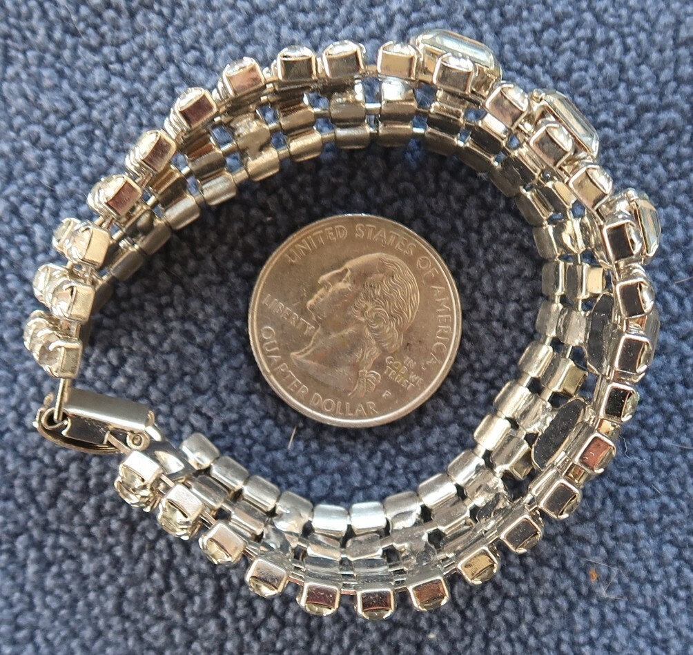 Vintage ART DECO Clear RHINESTONE BRACELET – Geometric, Small & Large Stones