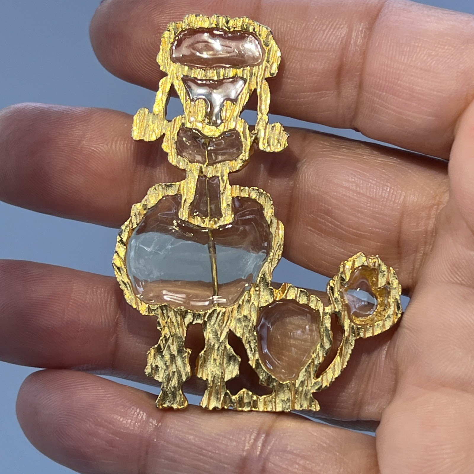 Lester Joy Brooch Gold Tone Resin Stained Glass Poodle Pin 2.25″