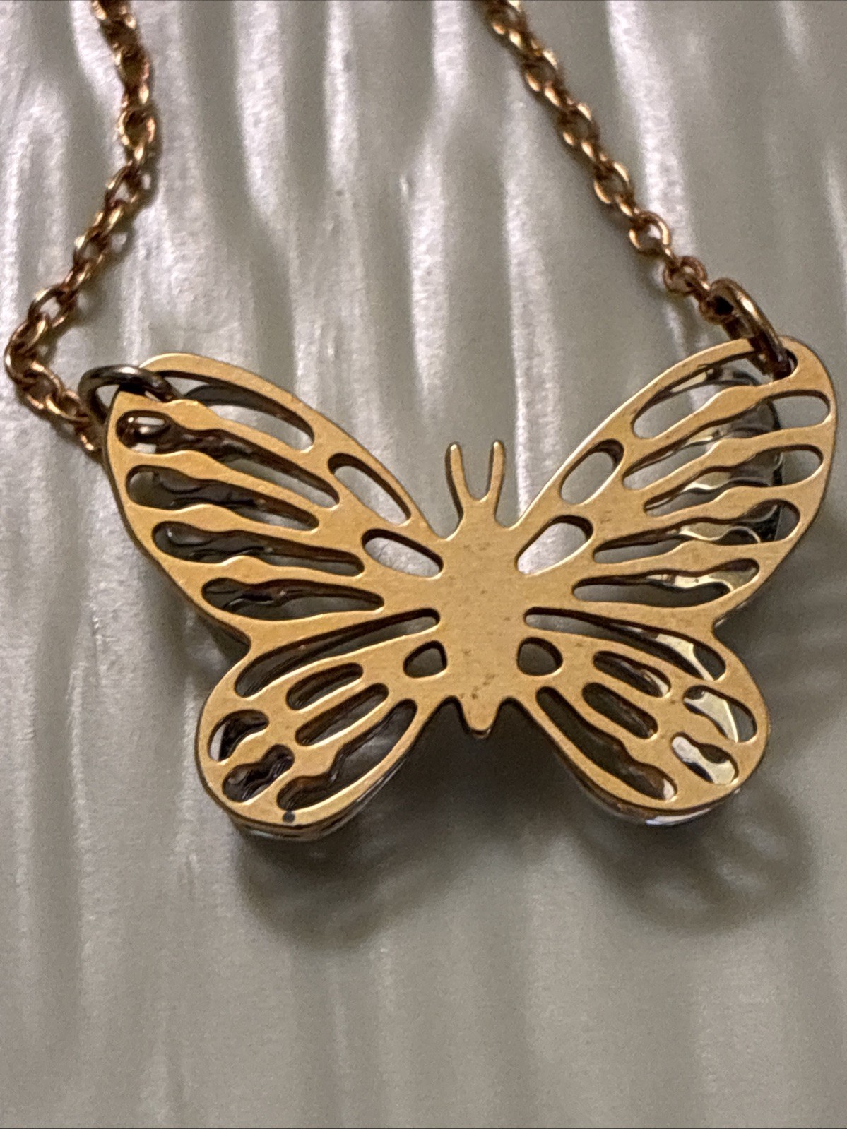 Vintage Sarah Coventry Two-Tone Butterfly 15-17 Inch Necklace (1980)