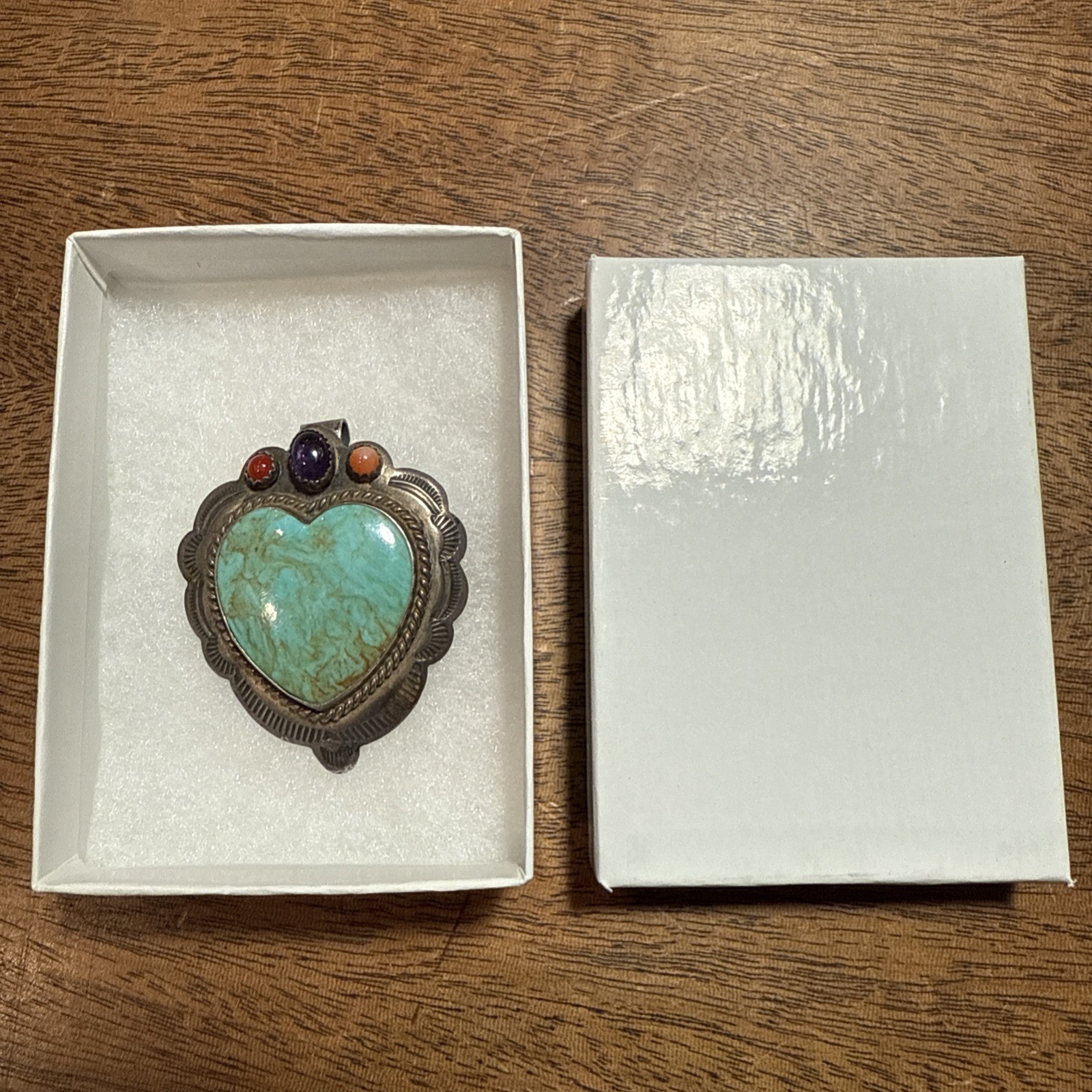 CM Gems Sterling Silver Turquoise Heart Removable Bail Pendant Brooch Spiny
