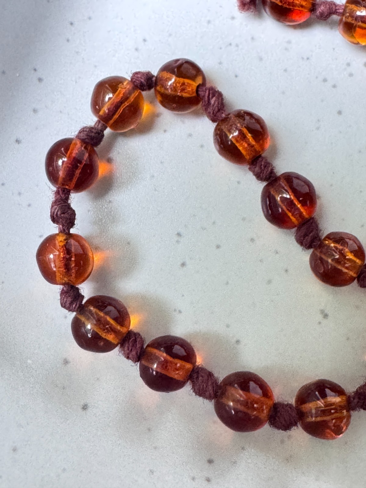 Vintage ART DECO Graduated Bead FAUX Amber Necklace, Czech Glass, Hand knot, 32”