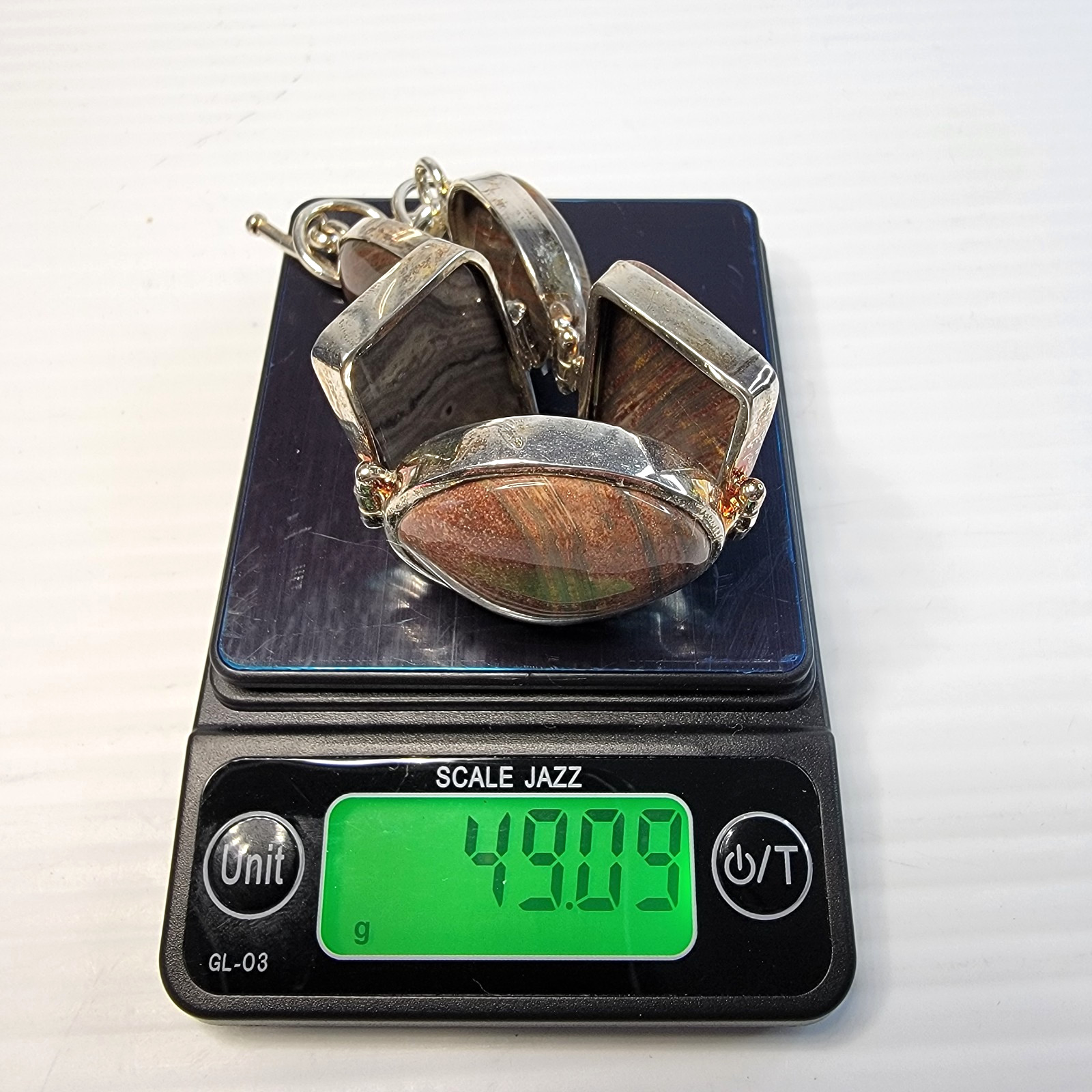 Artisan Silver Tone Bloodstone Bracelet 7.5″ 5-Station Fancy Jasper Earth Tone