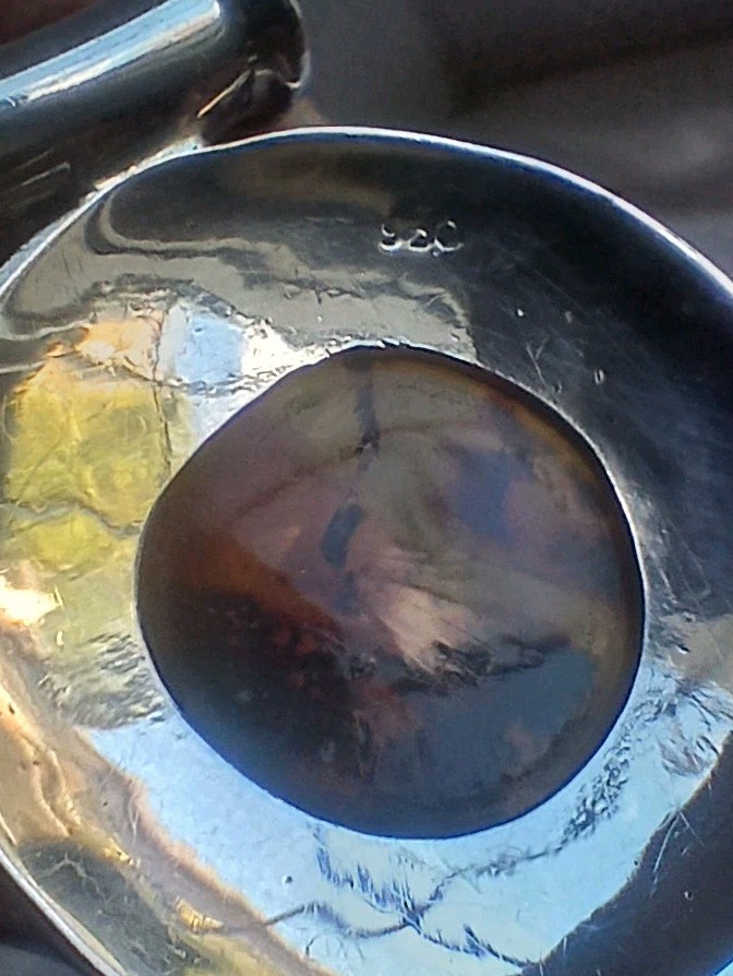 Vintage 1980’s Amber Turquoise And 950 Silver Pendant on Leather Cord