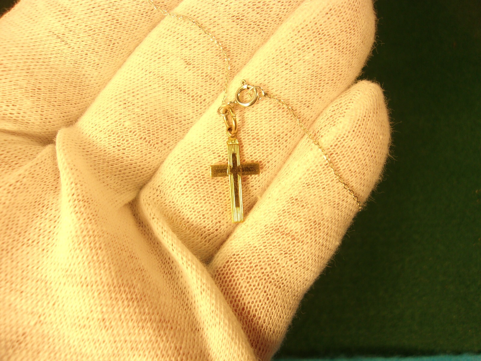 VERY LIGHT WEIGHT VTG STERLING SILVER BRACELET + LITTLE GOLD FILLED CROSS CHARM