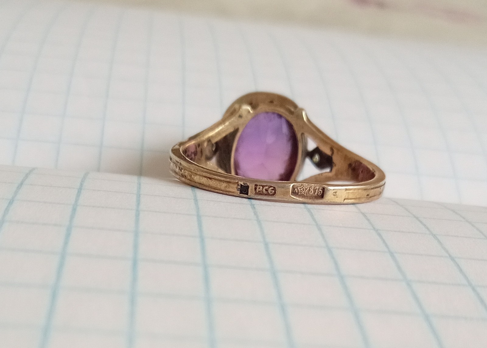 Vintage Ring Pink stone Gilt Silver 875 star USSR times Women’s Jewelry size 9.5