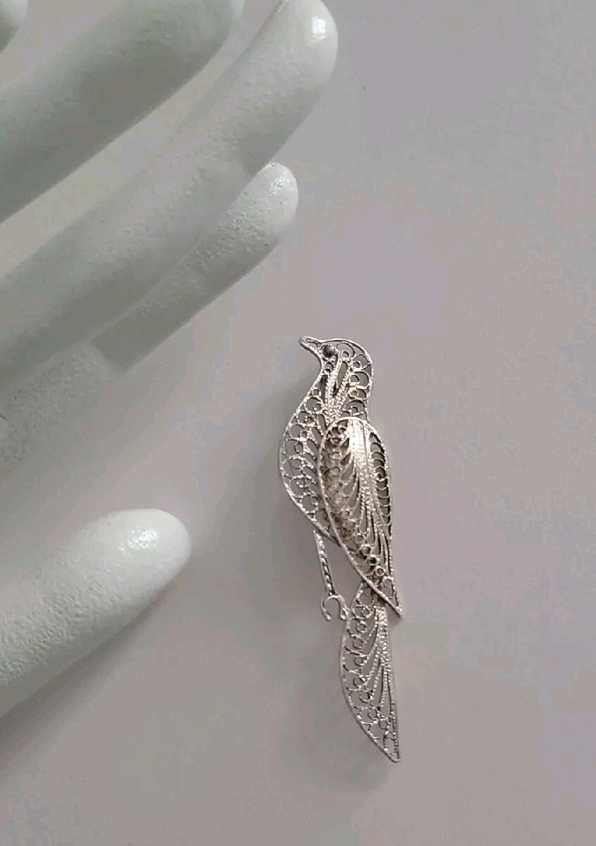 Vintage Cannetille Bird Pin Sterling Silver 925 Filigree