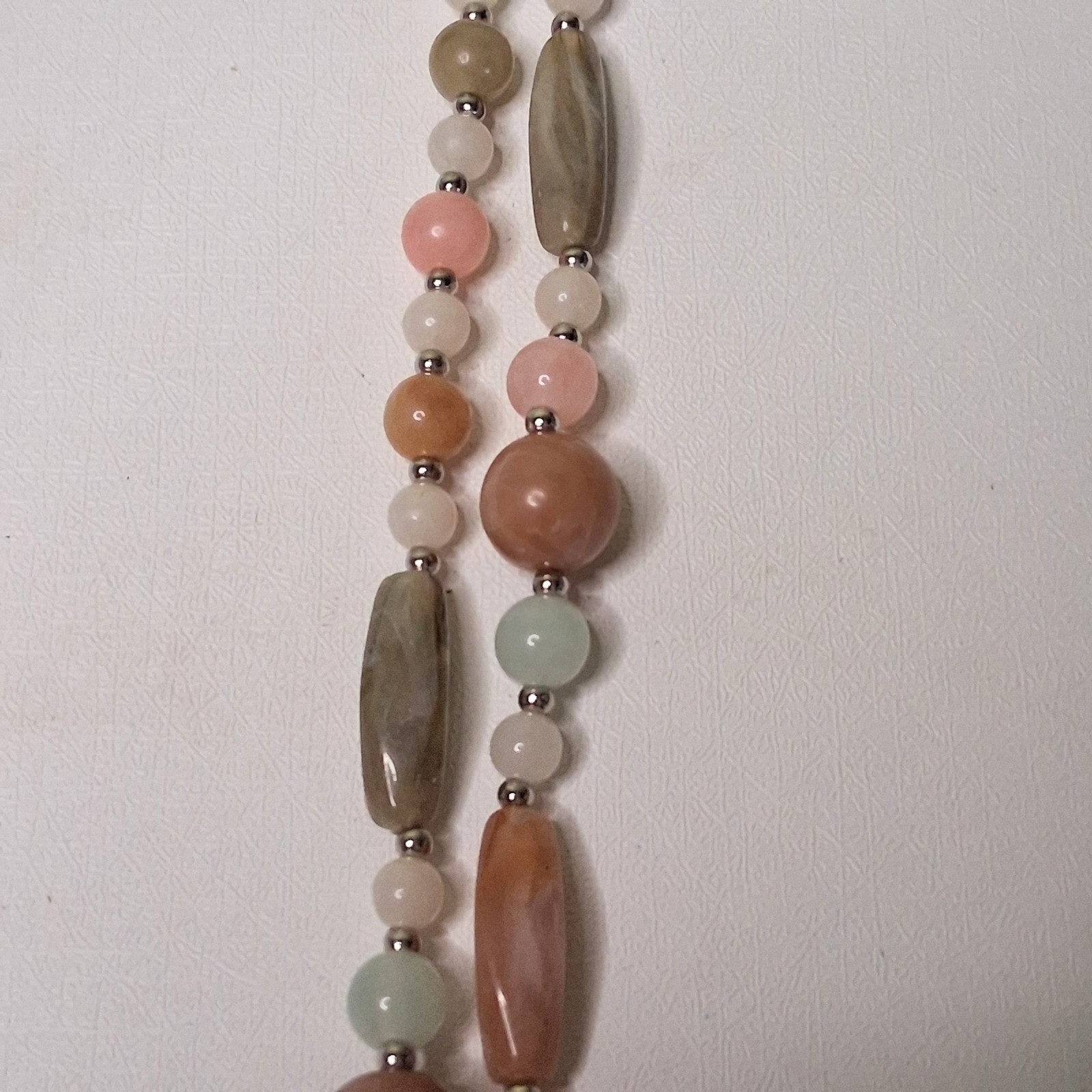 Long Beaded Necklace Multi-Color Pastel Stone Glass Beads 30 Inch Boho Vintage