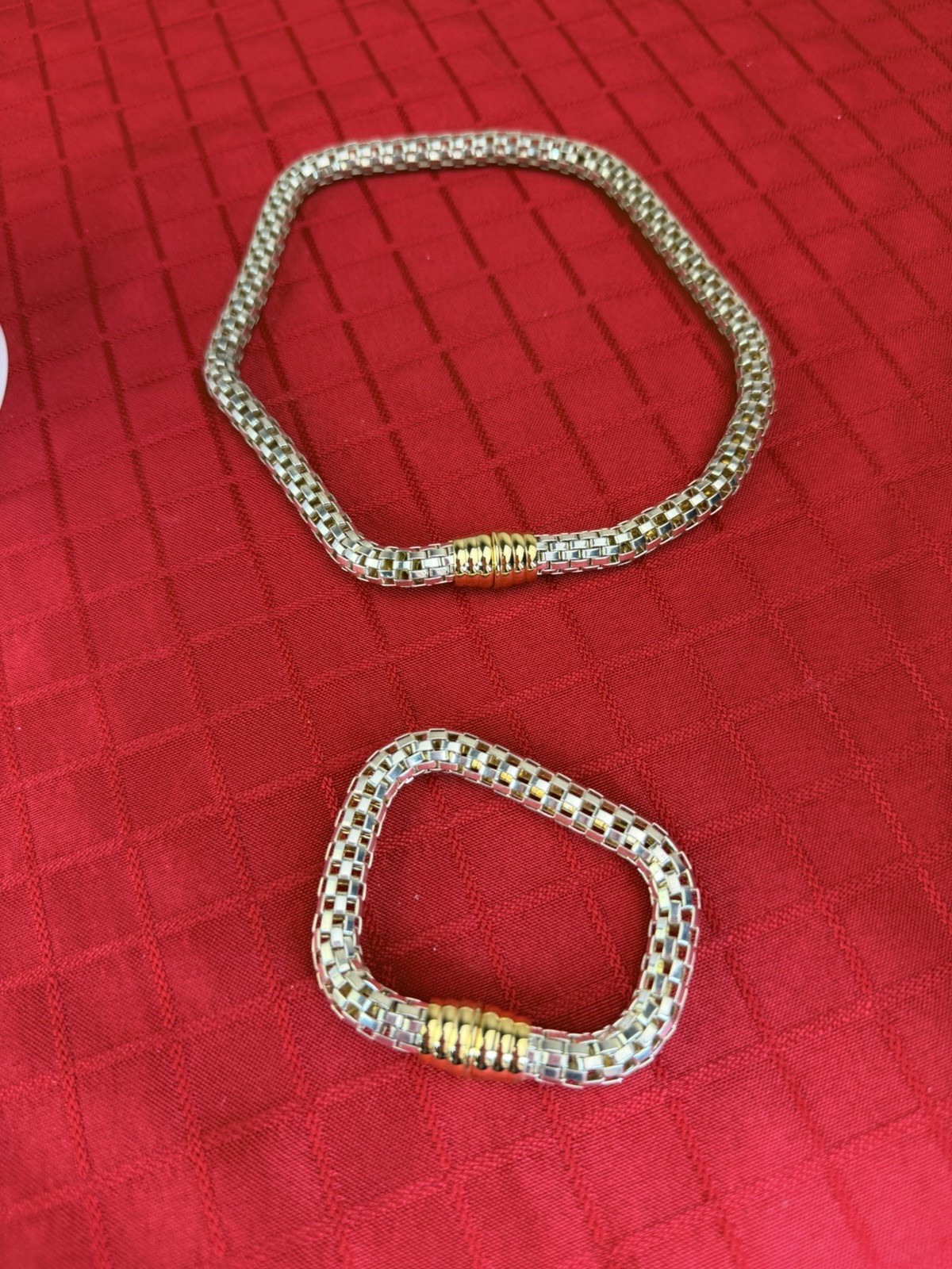 Vtg Convertible Magnetic Omega Mesh Necklace Bracelet Silver Gold Tone