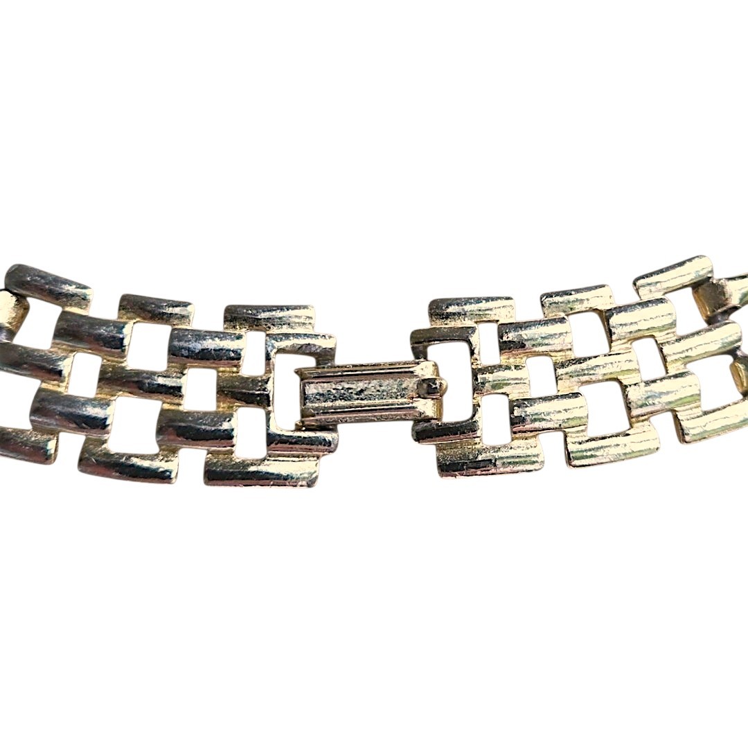 Vtg Five Row Panther Link Champagne Gold Tone Articulated Chain Necklace 18″