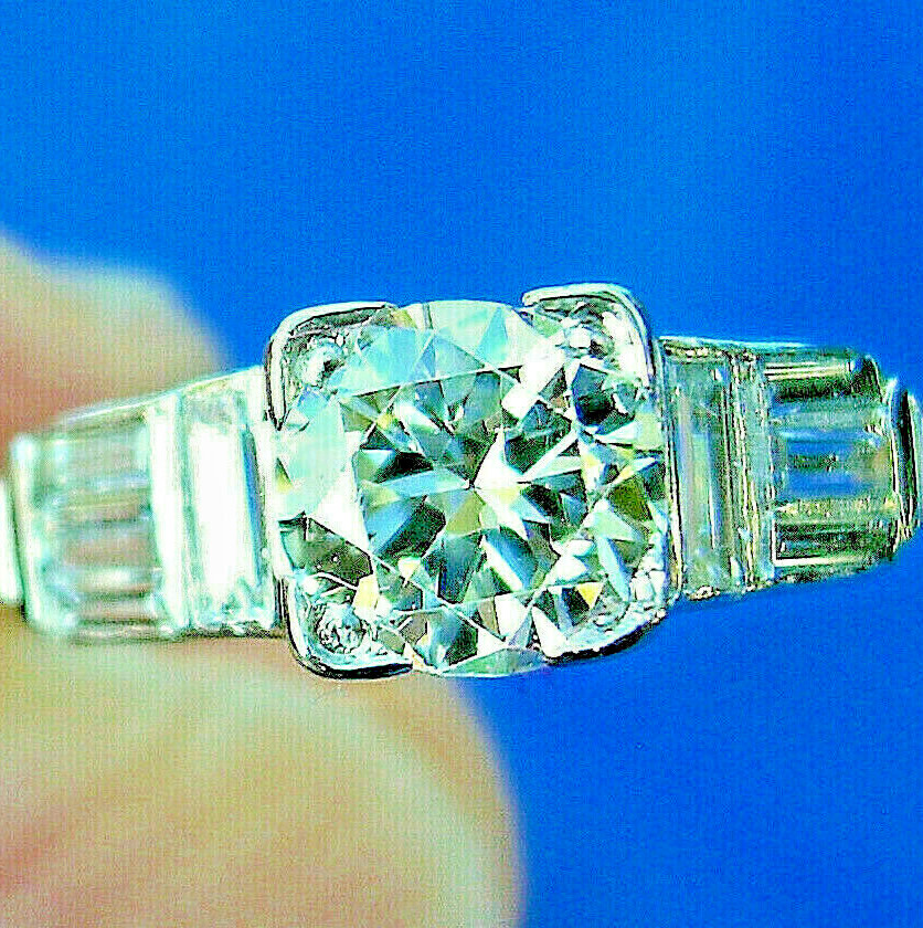 Original EARTH MINED DIAMOND Art Deco Engagement Ring SOLID PLATINUM Solitaire