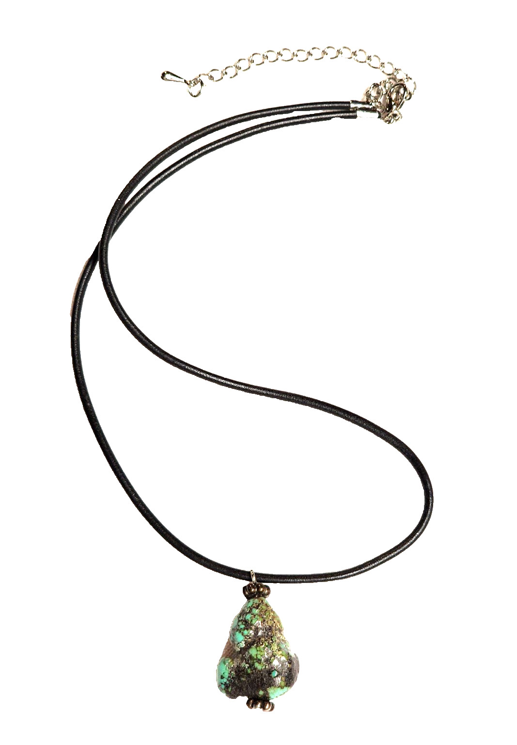 Vintage Natural South-Western Turquoise Bead Pendant Necklace 19″ Black Cord