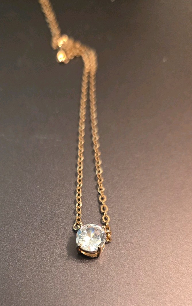 Vintage Goldtone CZ Solitaire Necklace