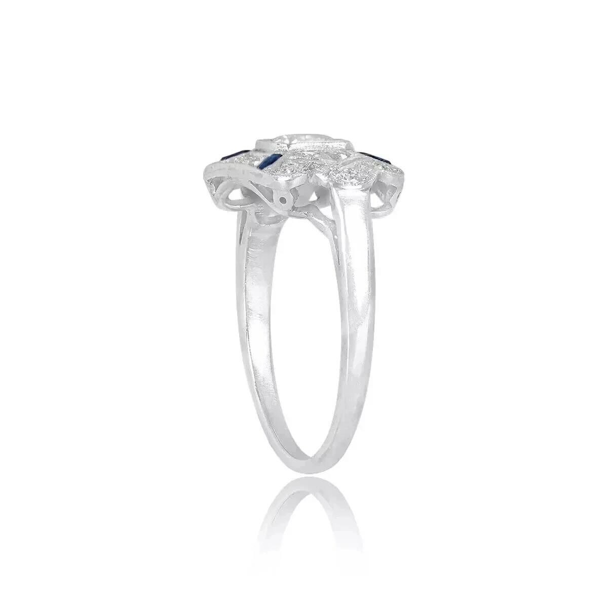 Art Deco Style Sterling Silver CZ & Blue Sapphire Accents Ring – Size 7