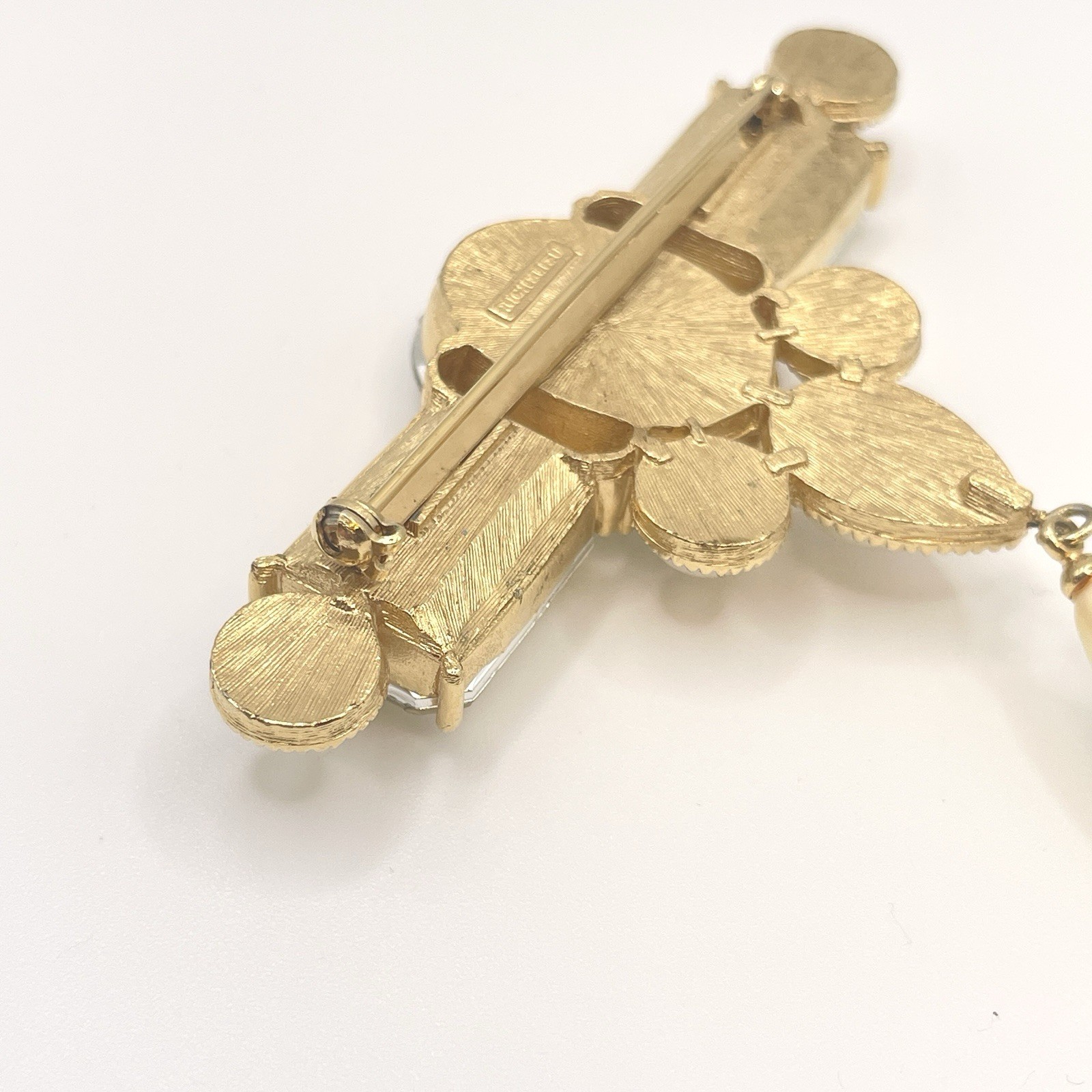 Vintage Richelieu Brooch Gold Faux Pearl & Yellow Glass Crystal Pin 1980s 1990s