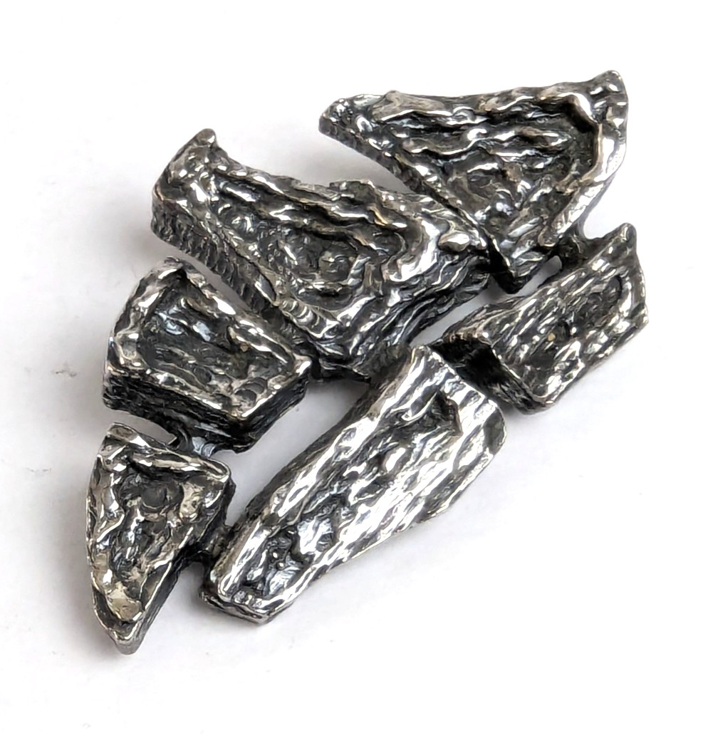 Vintage Robert Zentall MCM Brutalist Silver Tone Abstract Brooch Pin 3″ Long