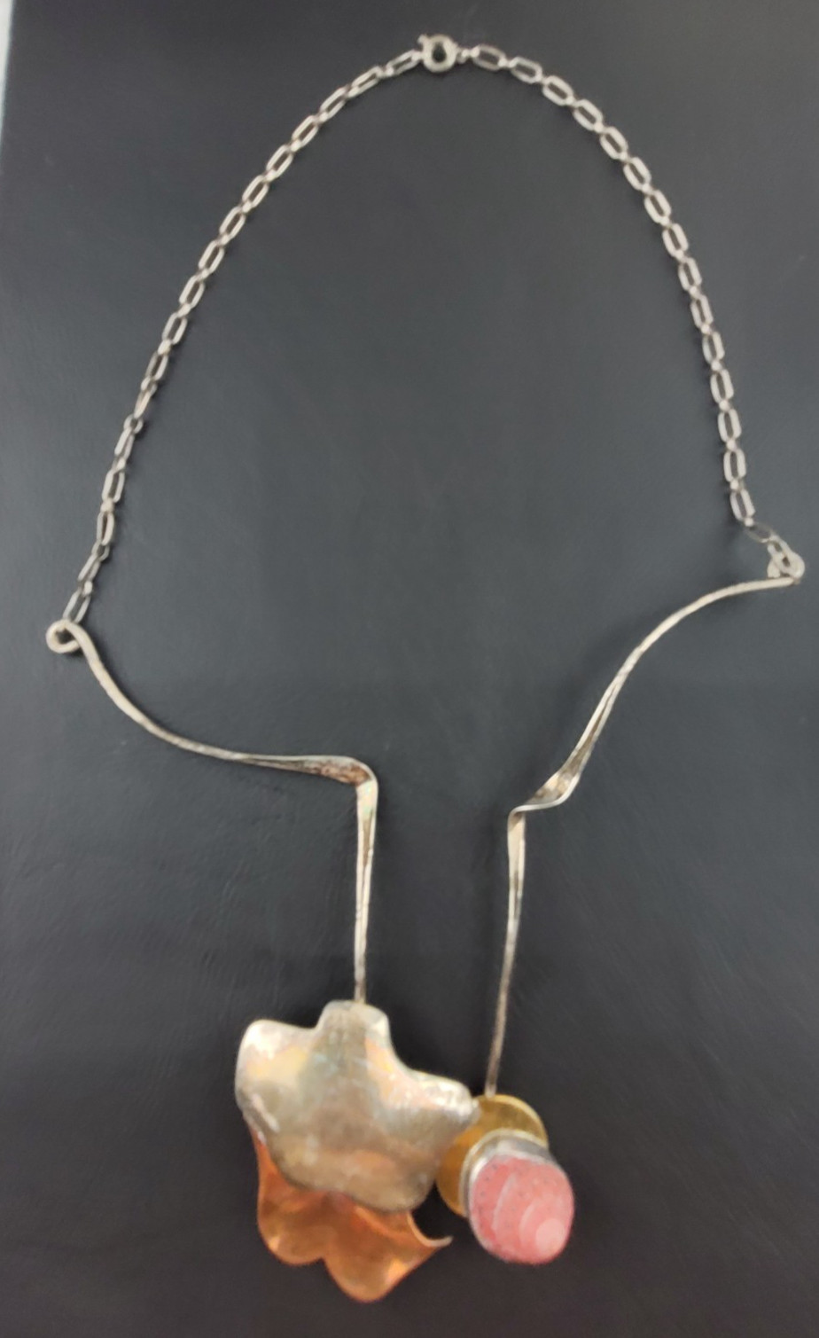 Vintage Mixed Metals and Shell Artisan Choker Necklace Statement Piece 14″ READ