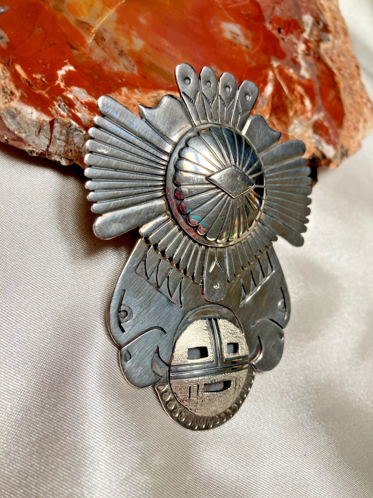 Extremely Rare Eagles Sunface Silver Pendant Renowned Navajo Artist Eddy Chaco