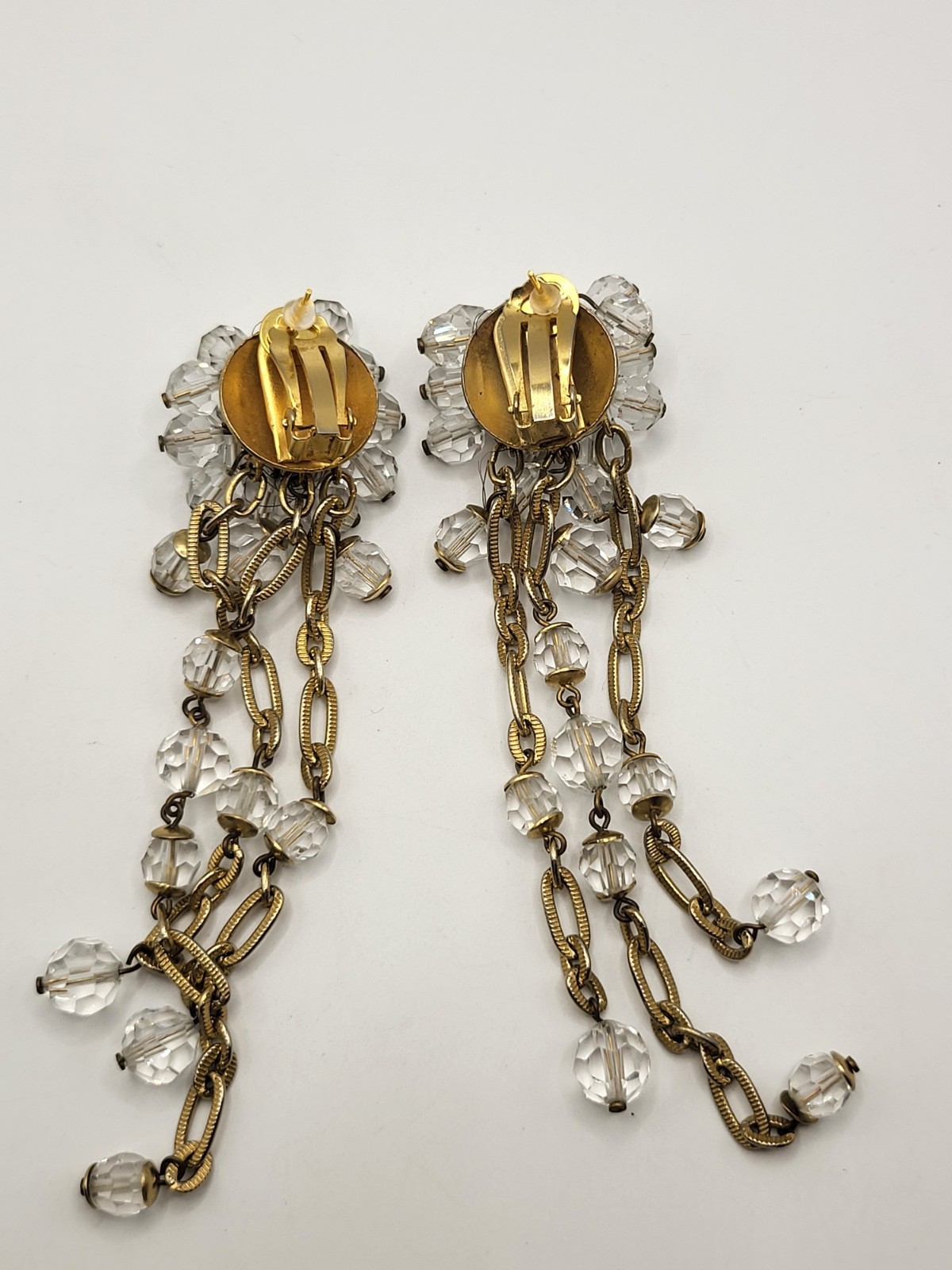 Vintage French Crystal Chandelier Earrings Convertible Clip/Pierced 5″ Dangles
