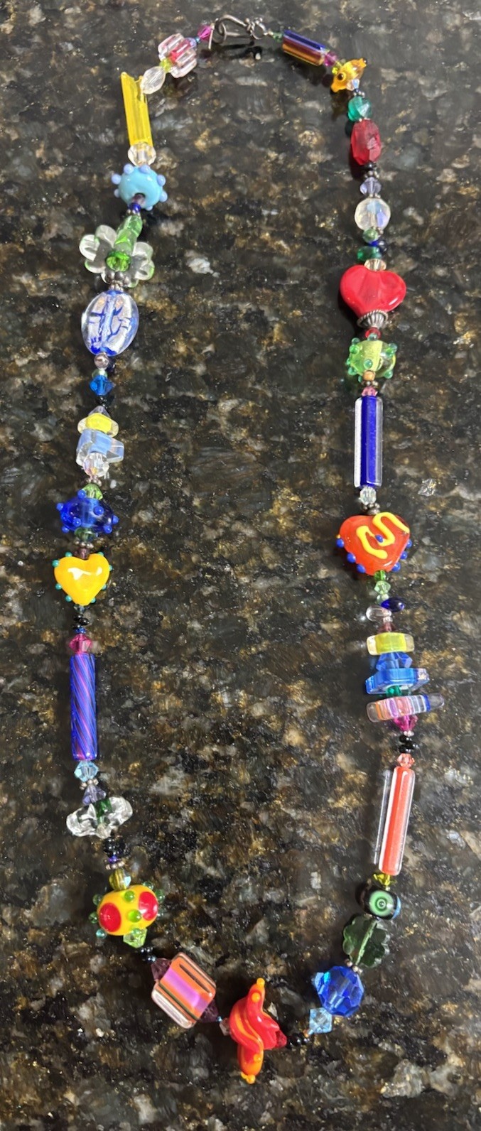 Vtg Italian Venetian Murano Art Glass Bead Necklace Different Shapes & Colors