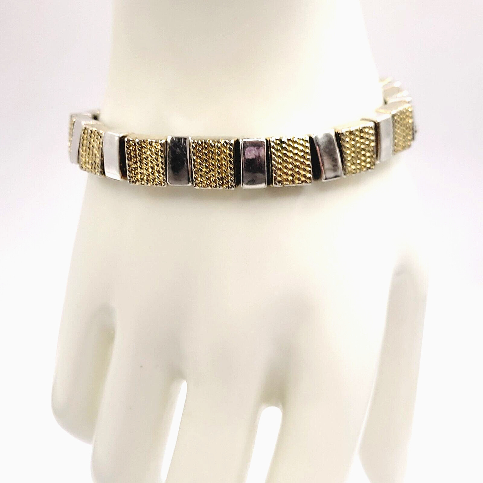 Napier Vintage Textured Gold & Polished Silver Tone Link Bracelet 7.25 In Signed