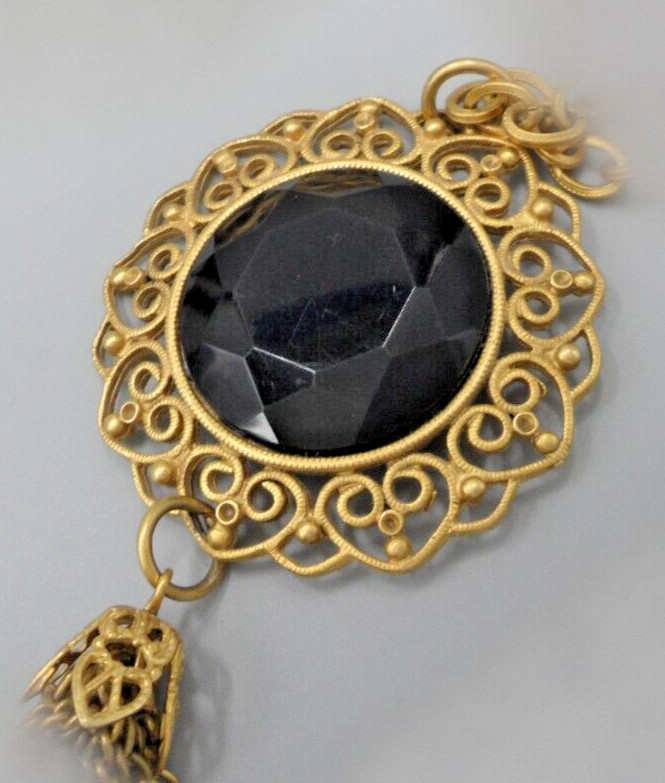 Victorian Revival Tassel Pendant Necklace Cannetile Filigree Hearts Long Chain