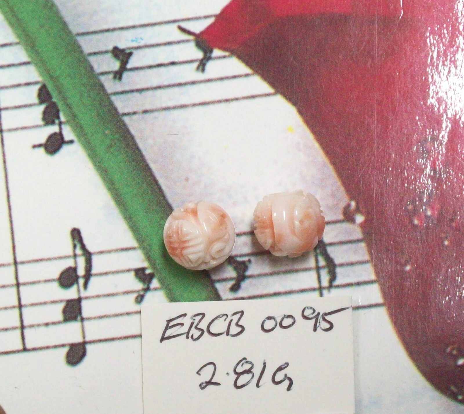 Genuine Untreated Natural Pacific Carved Coral 2 BeadS 2.81 Grams. EBCB0095