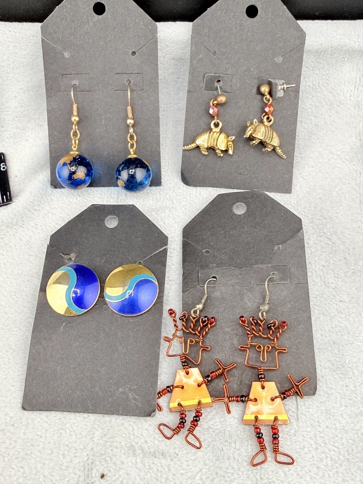 Vintage Pierced Earrings Lot 4 Pair Globe Armadillo Person