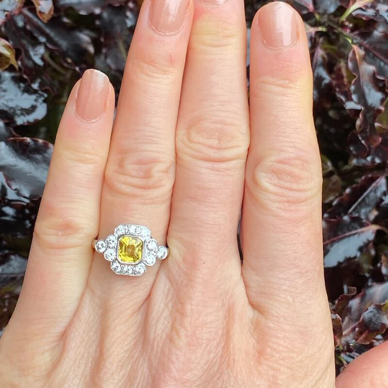 2.50 Ctw Yellow Asscher Cut CZ Art Deco Style Engagement Wedding 925 Silver Ring