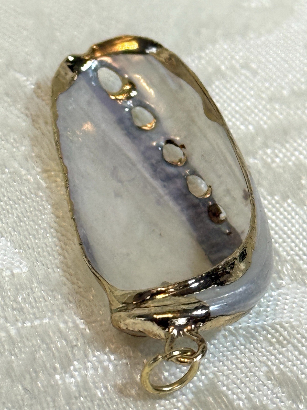 Vintage Gold Trimmed Natural Real ‘Pearl White’ Seashell Sea Shell Pendant