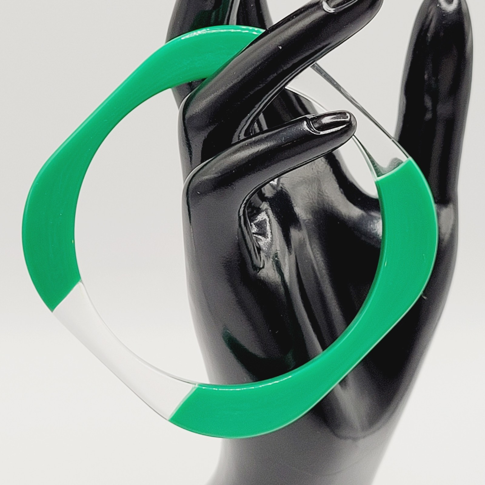Green and Clear Lucite Bangle Bracelet Unique Retro Style Vintage 1980s