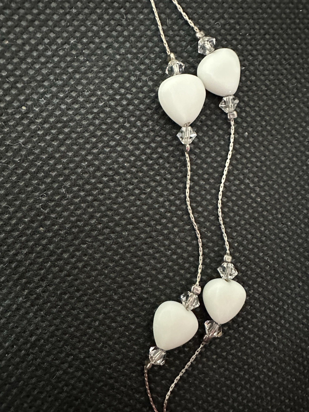 STERLING WHITE GEMSTONE RHOMBUS PENDANT & STATION HEARTS W/CRYSTALS NECKLACE
