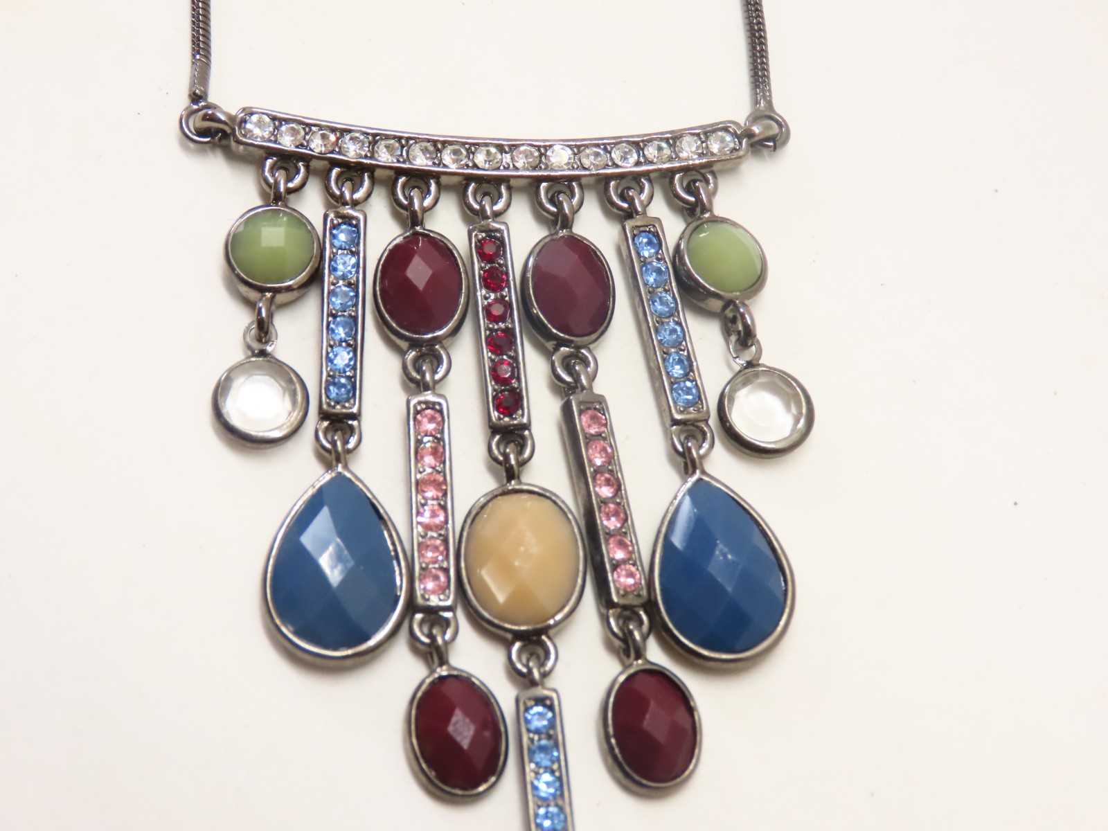 Lia Sophia Necklace Rhinestones Faceted Crystals Blackened Tone Chain D5934