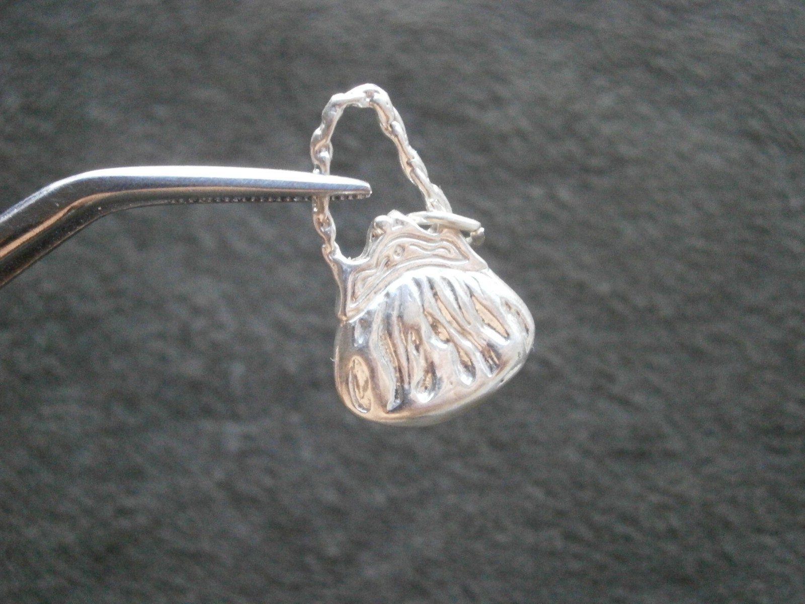 Purse Handbag Vintage Solid Shiny Sterling Silver Bracelet Charm Pendant 3.1g