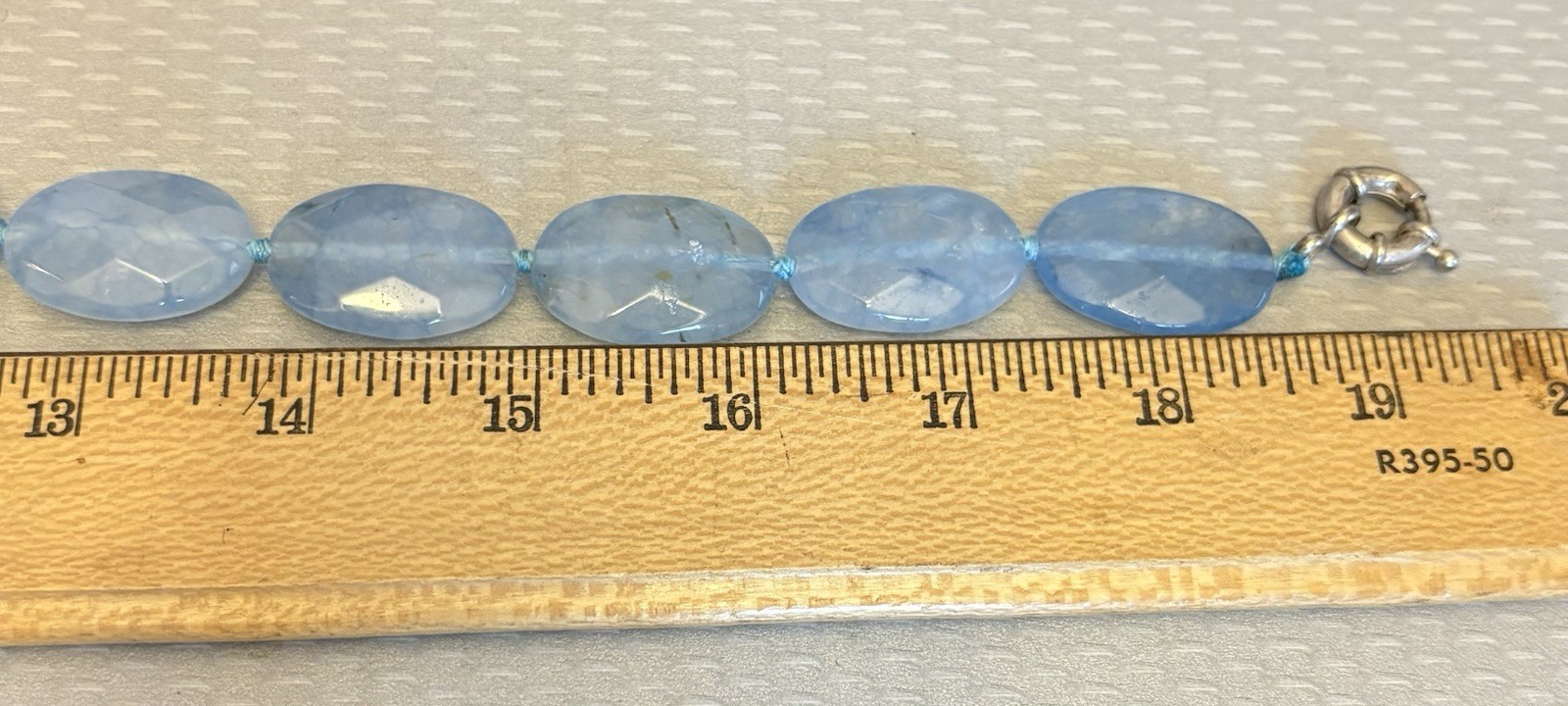 Chalcedony Necklace Natural Blue Quartz Agate Faceted Beads 20″ Chunky Strand