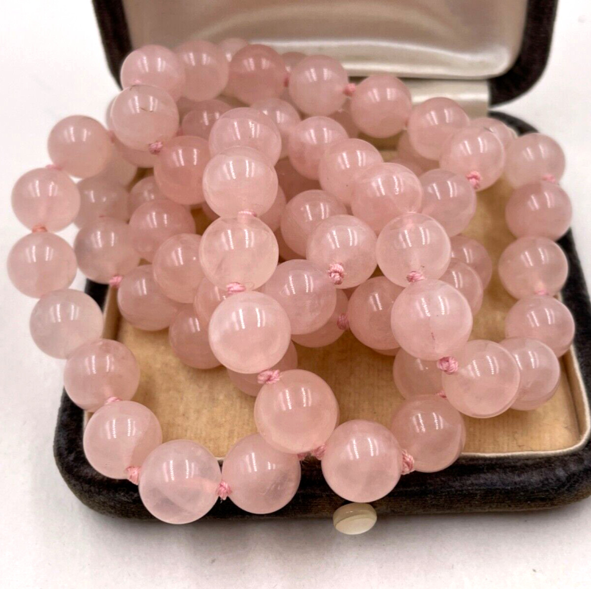 ROSE QUARTZ ANTIQUE CHINESE EXPORT HAND-KNOTTED NECKLACE LONG NO CLASP 1 STRAND