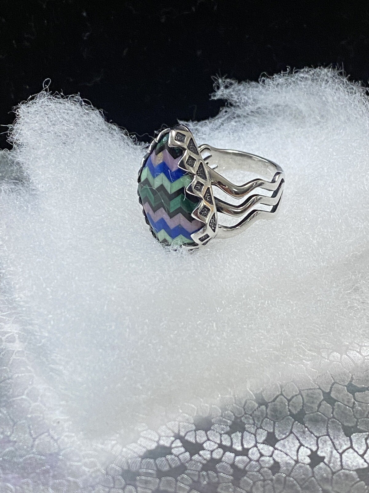CAROLYN POLLACK Sterling Silver Multicolor Stones, Triple Band Ring, Size 9