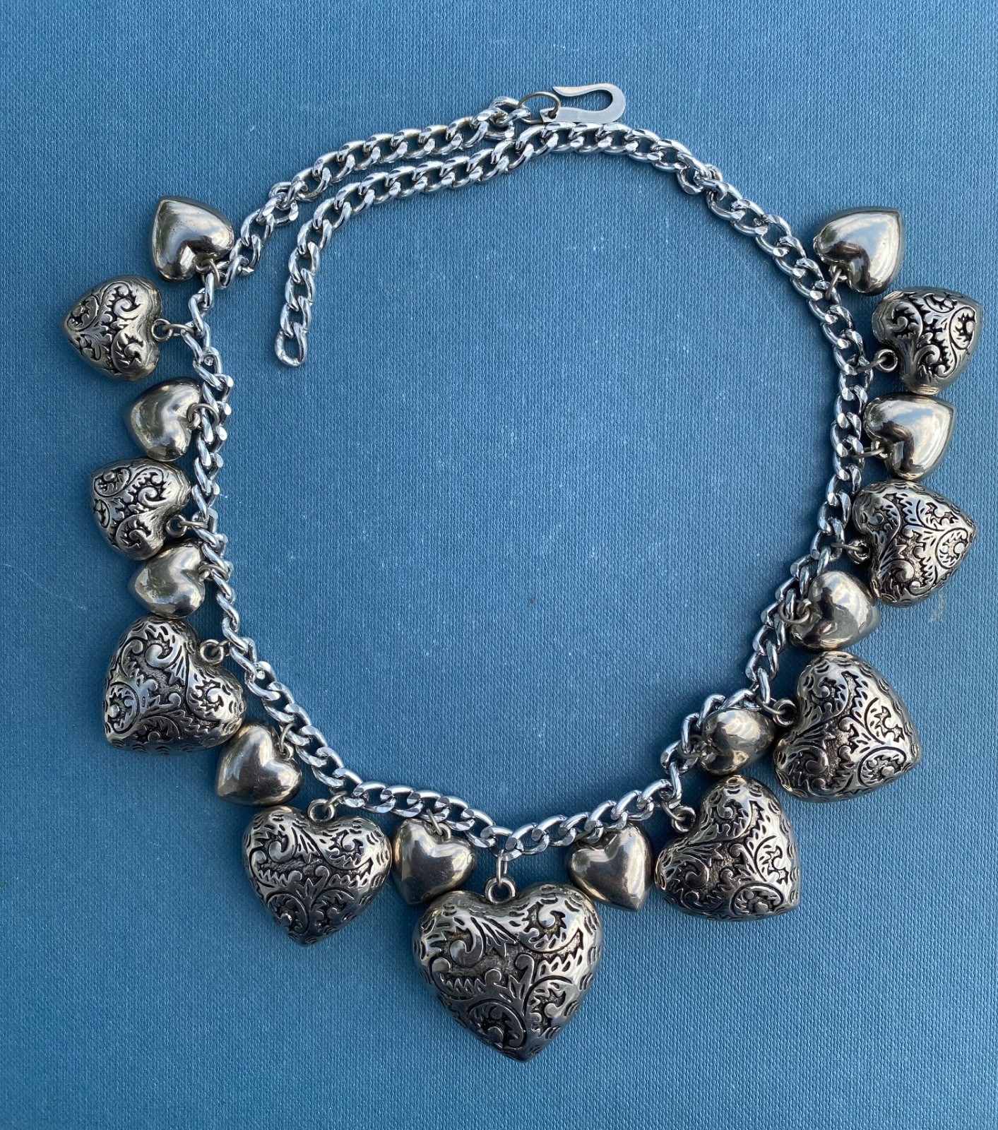 Necklace Chain Victorian Hearts Silver Tone Vintage