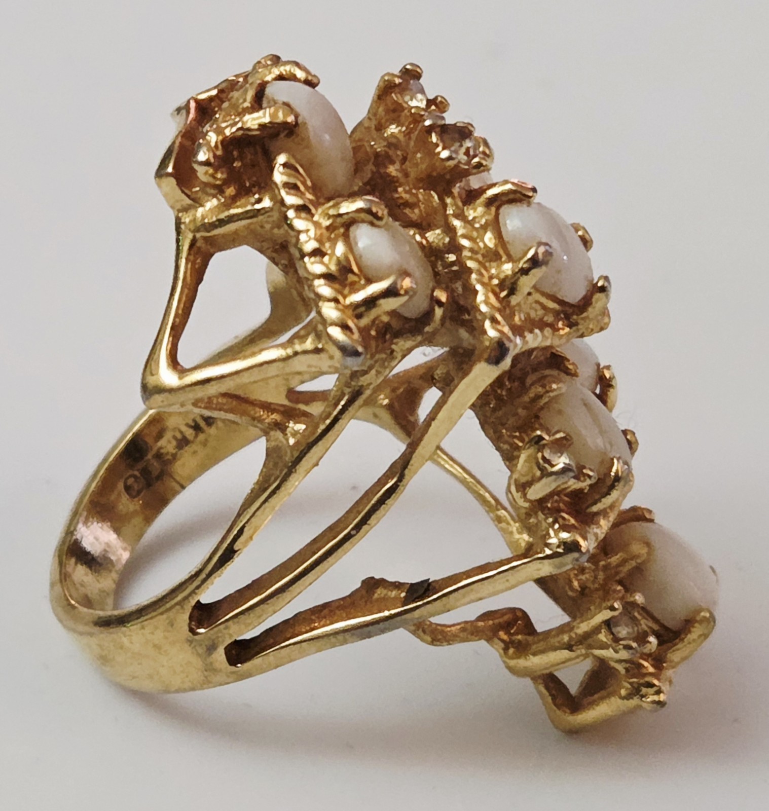 Vintage 18kt HGE Gold Plated & Opal Modernist Brutalist Statement Size 6 Ring