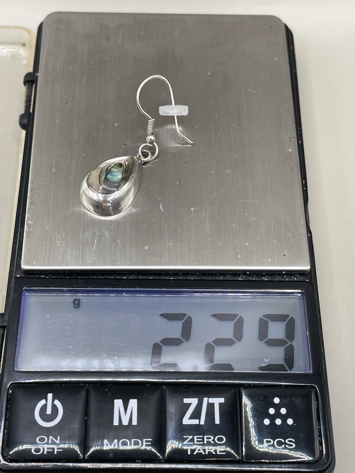 Handmade SilverTone Abalone Shell Tear Drop Hook Pierced Dangle 1.5” Earrings