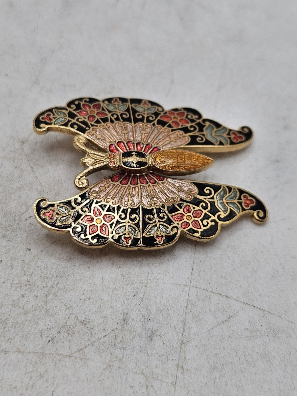 Vintage Cloisonne Brooch Lot Of 2, 1 Flower, 1 Butterfly. Unmarked