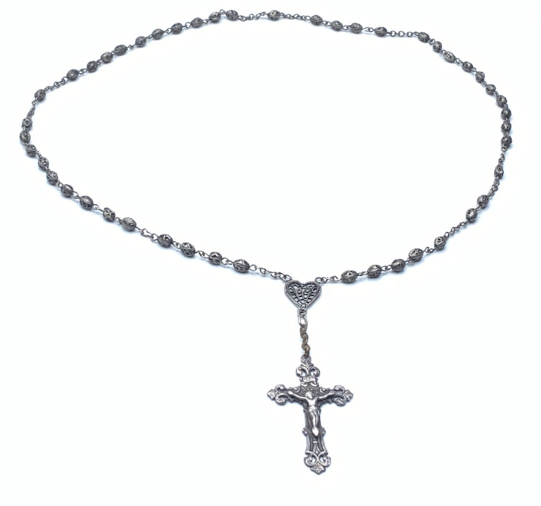 Vintage Chapel Sterling Silver CATHOLIC Jesus Cross Crucifix 20” Necklace Rosary