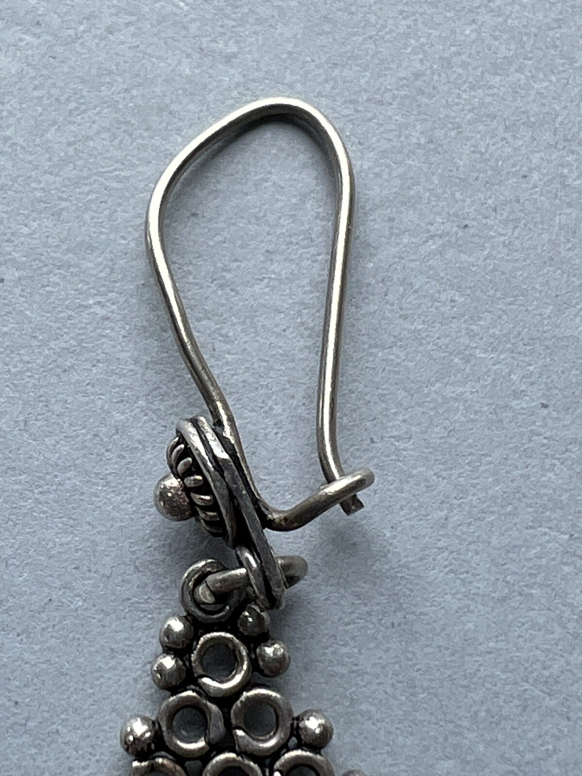 Vintage 925 sterling silver Lozenge Shape dangle Silver earrings with Round onyx