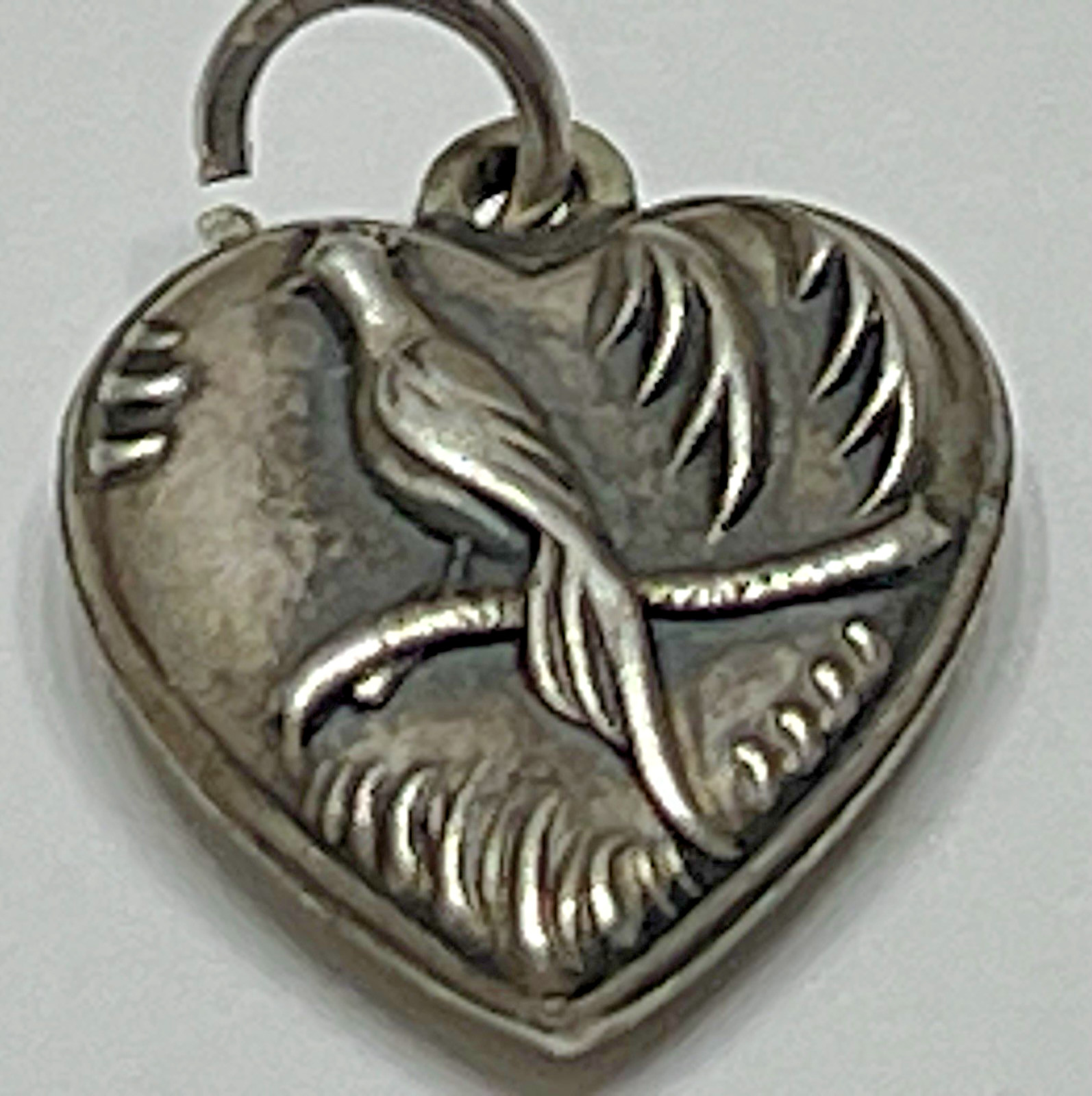 Sterling Silver Heart Charm Pendant Bird Parrot Vintage Antique Puffy 925 US