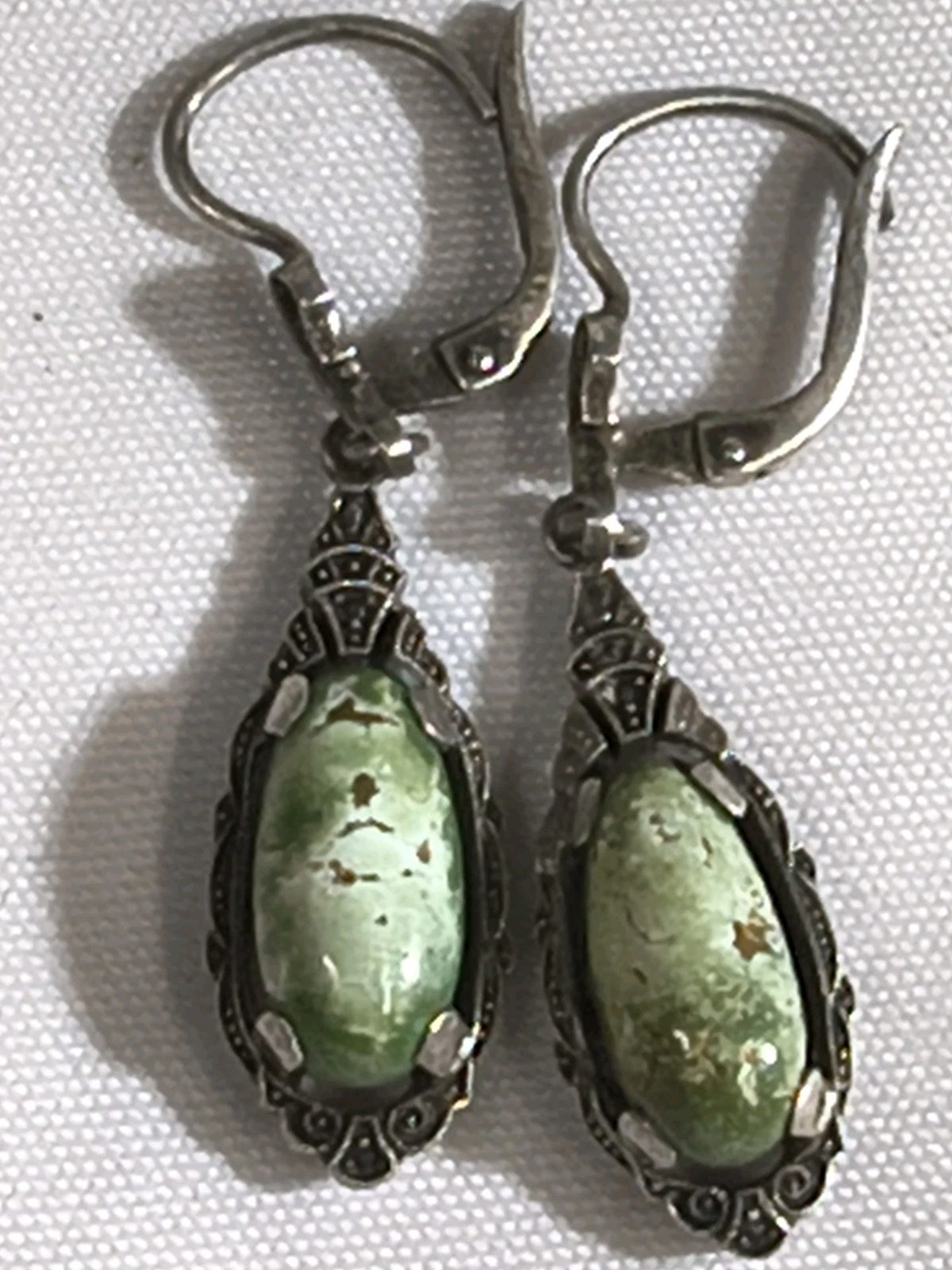 Antique Victorian Sterling Marcasite And Not Sure About The Stone Dangle Earring