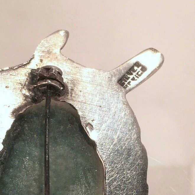Vintage Mexican Sterling Silver & Jade (Nephrite) Turtle Form Brooch – VR