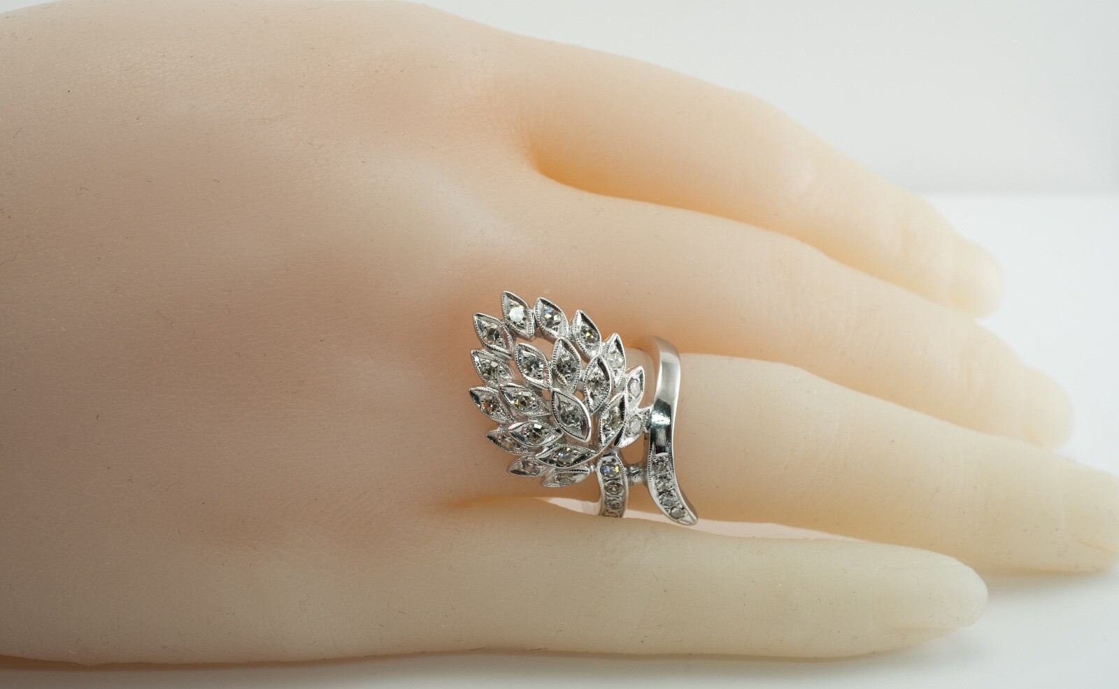 Natural Diamond Ring 14K White Gold Vintage Cluster Estate 1.24 TDW