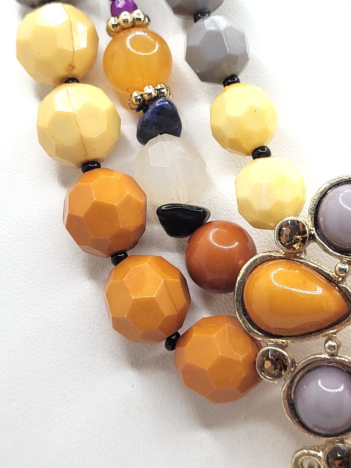NENA Statement Natural & Acrylic Stone Choker Layered Faceted Beads & Pendant